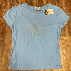 Vintage Y2K light blue star rhinestone baby tee